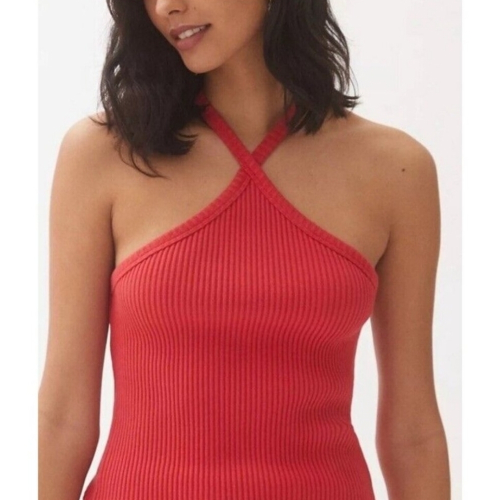 Anthropologie T.La Ribbed Halter Tank Sml Red Ribbed Summer Boho Vacation Sexy